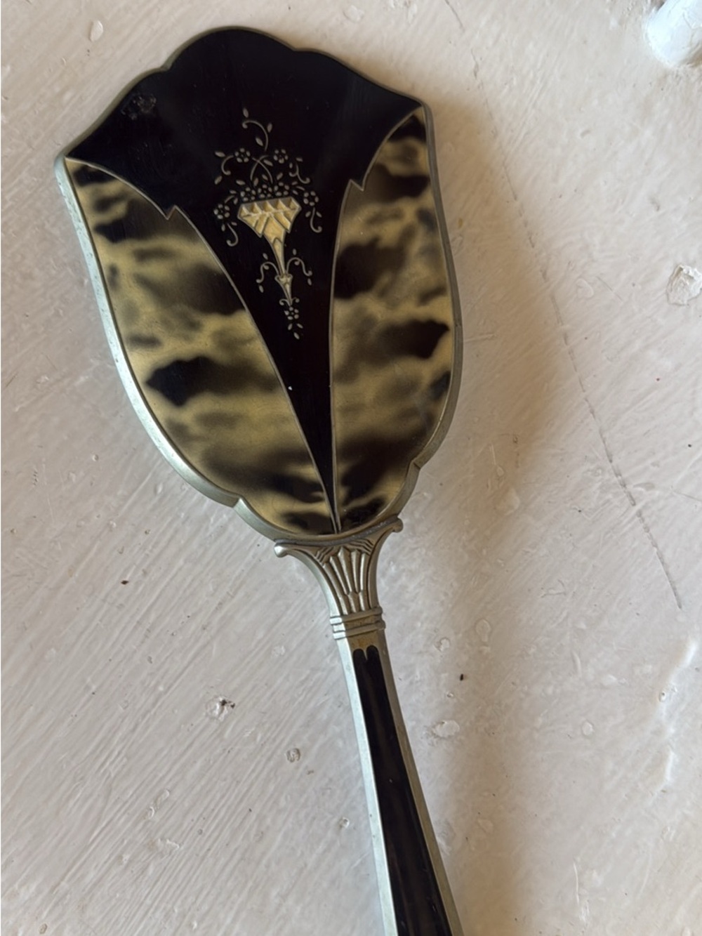 Vintage Art Deco Black and Silver Decorative Hand Mirror